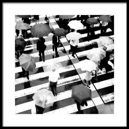 Umbrellas on Crosswalk Poster in der Gruppe Poster / Schwarz-Weiß bei Desenio AB (11678)