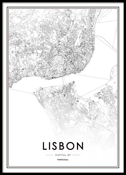Lisbon Map Poster in der Gruppe Poster / Schwarz-Weiß bei Desenio AB (3354)