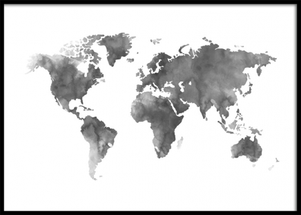 World Map Grey Watercolor, Poster in der Gruppe Poster / Karten und Städte bei Desenio AB (8453)