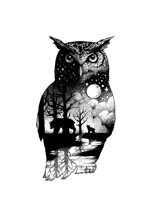 Ink Dot Owl Poster