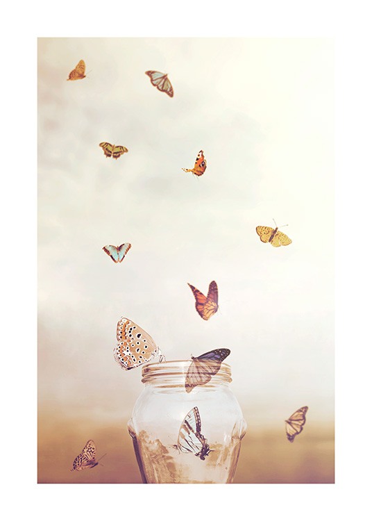 Golden Butterflies Poster