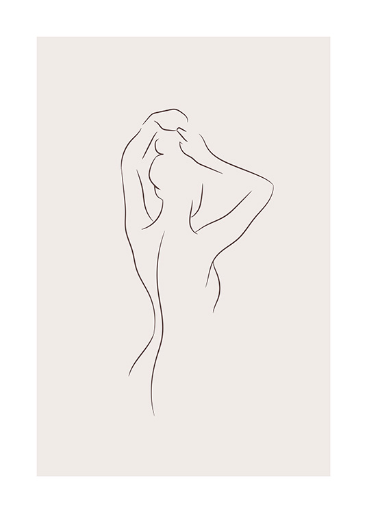 Line-Art-Illustration einer Frau von hinten, die ihr Haar aufsteckt