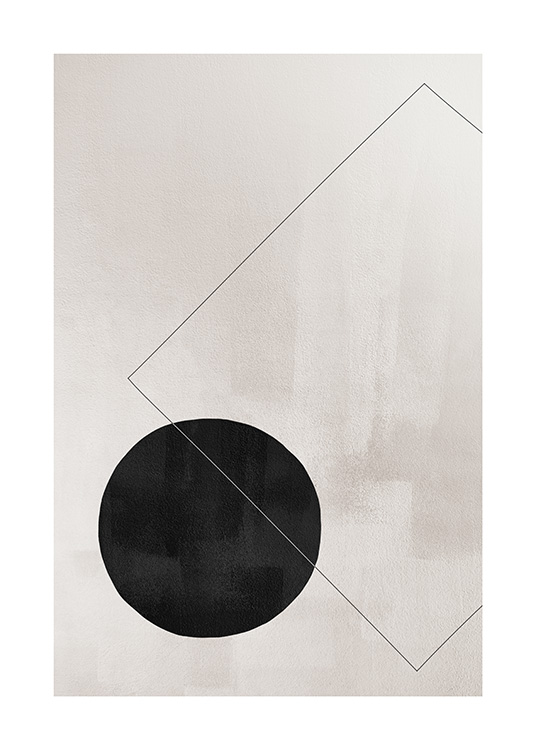  – Illustration mit beigem Hintergrund und dem Umriss eines Quadrats mit schwarzem Kreis