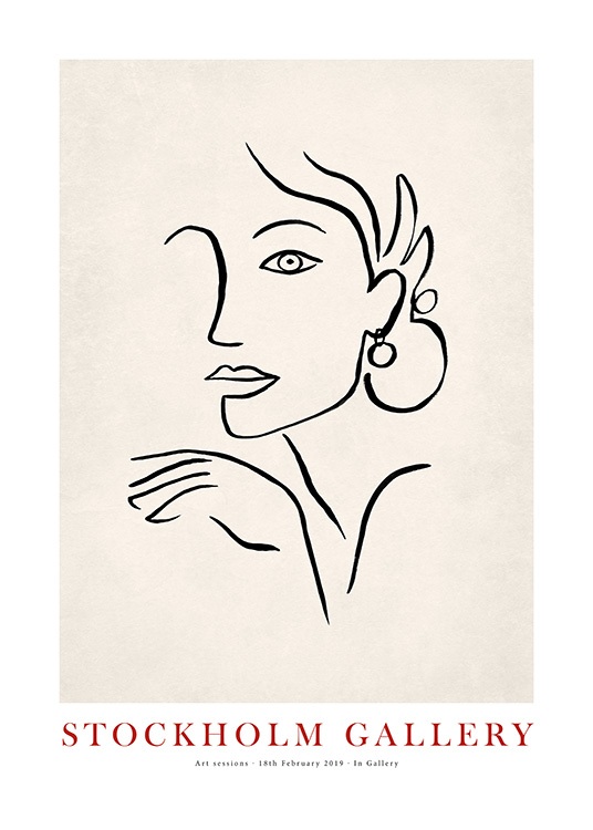  - Illustration eines handgezeichnetes Frauengesicht, schwarze Linien auf beigem Hintergrund