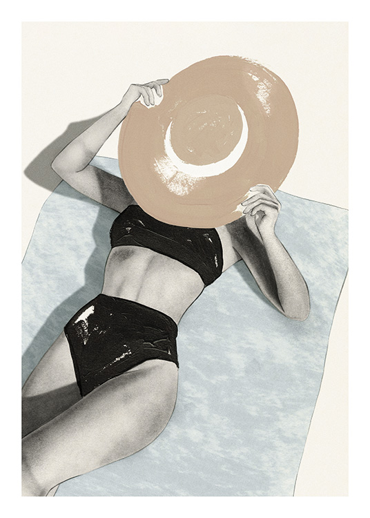– Poster einer Frau beim Sonnen mit Sonnenhut