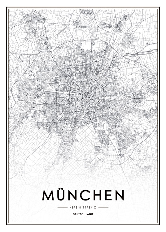 Schwarz Weisses Poster Mit Stadtplan Von Munchen Trendige Poster Online Desenio At