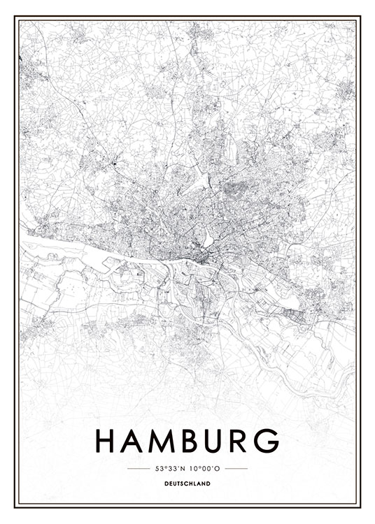 – Poster in Schwarz-weiß, das Hamburg zeigt