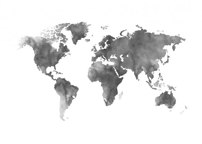 World Map Grey Watercolor, Poster