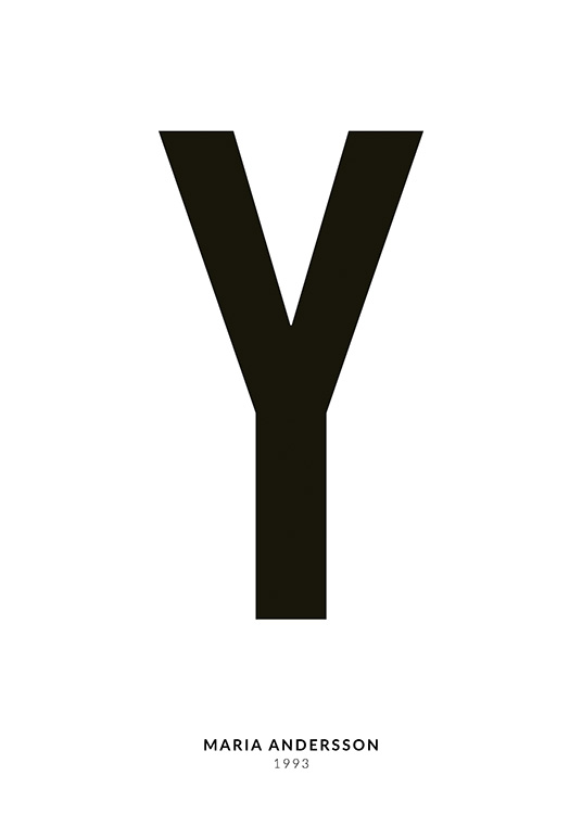 – Minimalistisches Typografieposter mit dem Buchstaben Y und kleinerem Text darunter auf weißem Hintergrund
